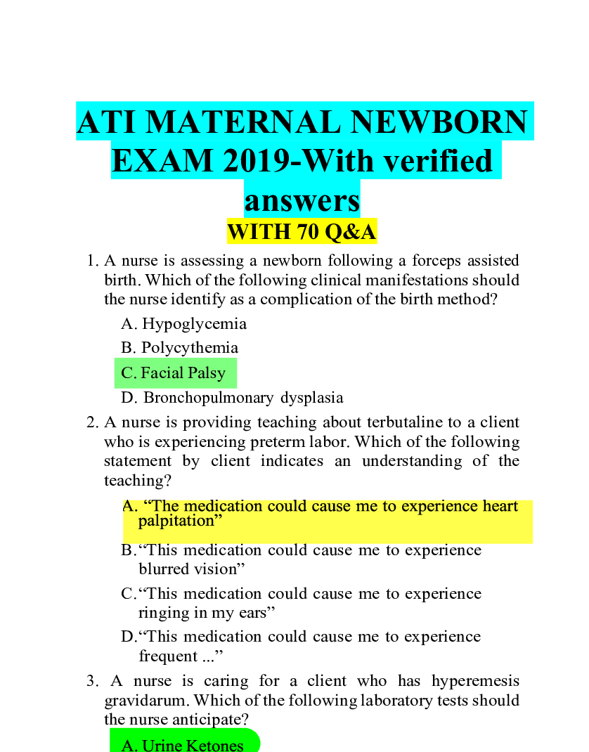 ati post assessment assignment maternal newborn